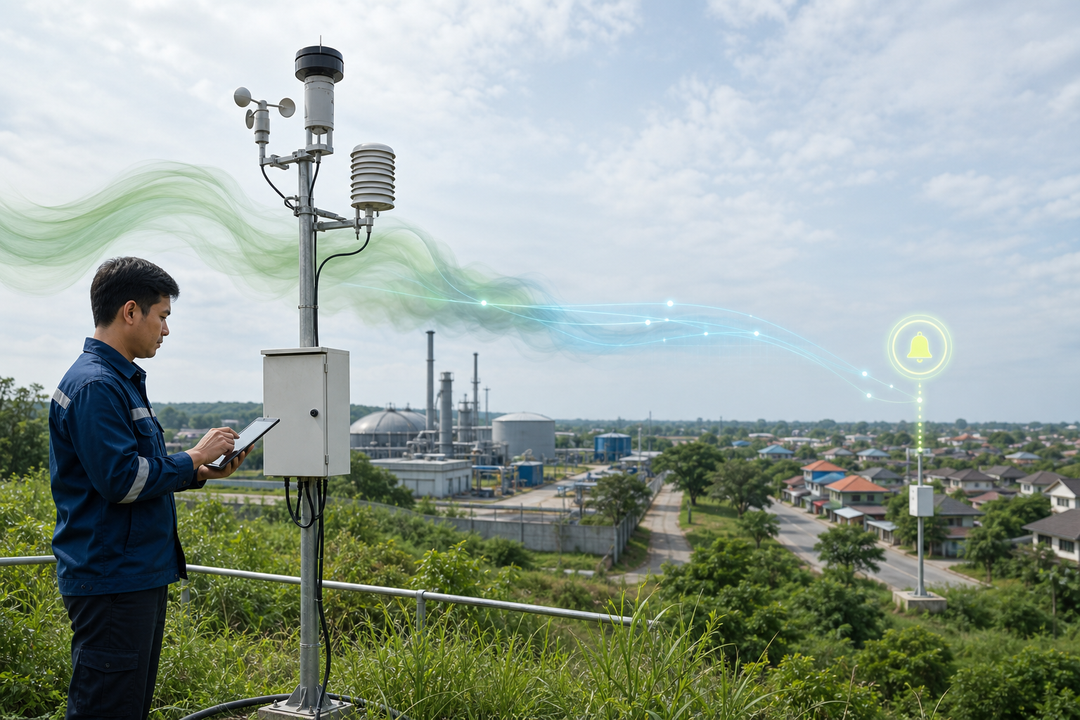 Odor pollution monitoring system sending alerts to the surrounding community
