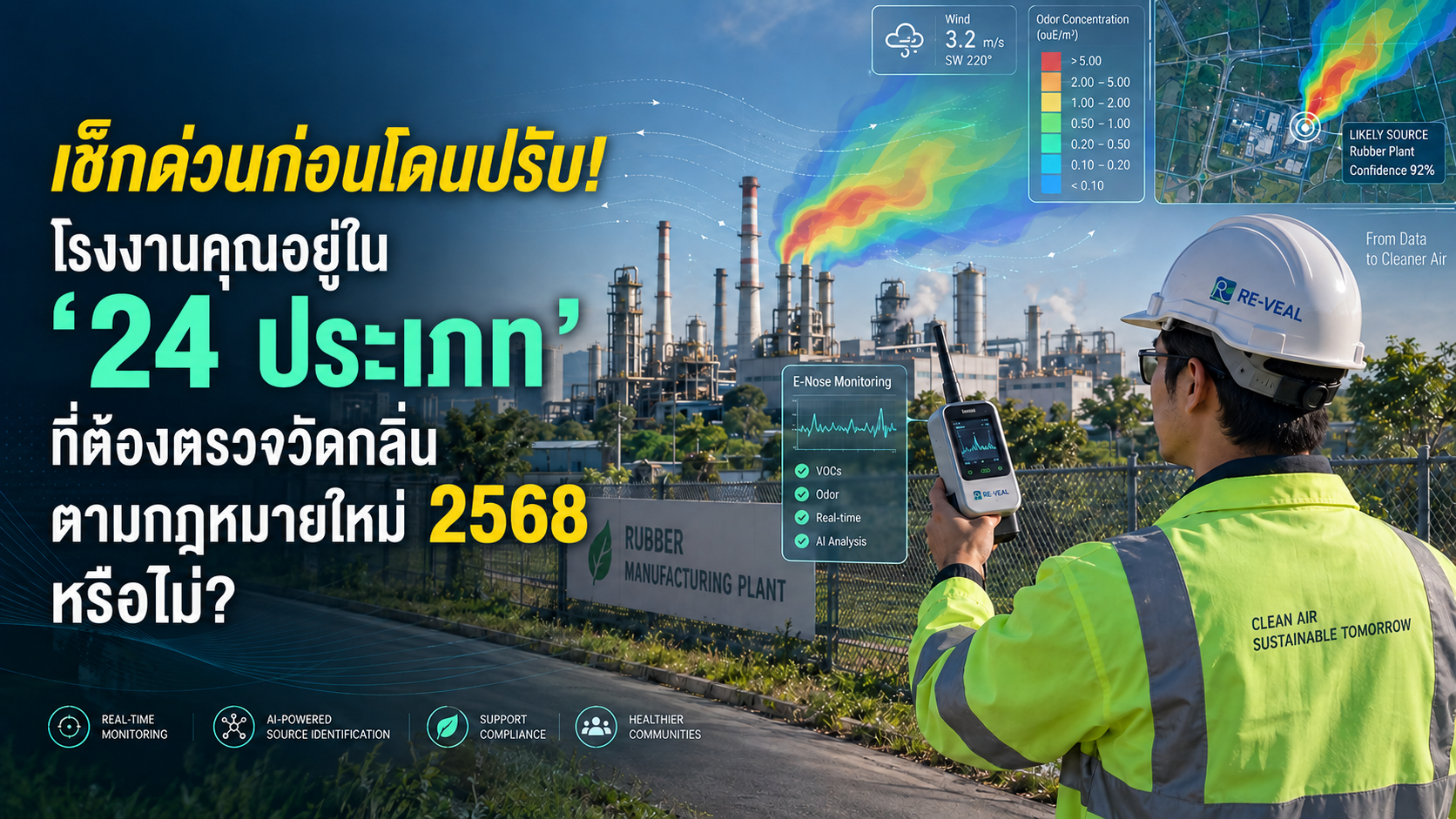 กฎกระทรวงมาตรฐานกลิ่นในอากาศจากโรงงาน พ.ศ. 2568: สิ่งที่เปลี่ยนไปและโรงงาน 24 ประเภทที่ต้องตรวจวัด